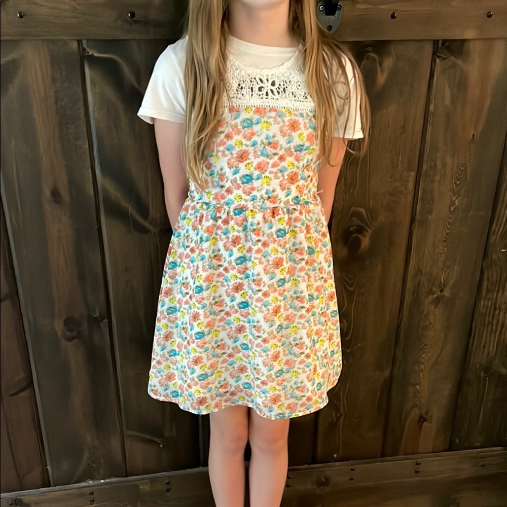 Floral Kids Dress with Lace Detail